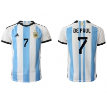 Argentina Rodrigo de Paul #7 Home Stadium Replica Jersey World Cup 2022 Short Sleeves