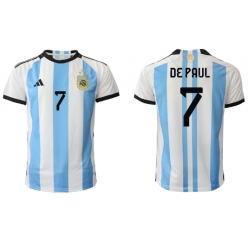 Argentina Rodrigo de Paul #7 Home Stadium Replica Jersey World Cup 2022 Short Sleeves