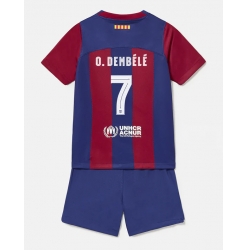 Barcelona Ousmane Dembele #7 Home Stadium Replica Jersey Kids 2023-24 Short Sleeves (+ pants)