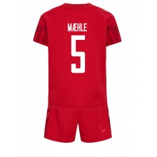 Denmark Joakim Maehle #5 Home Stadium Replica Jersey Kids World Cup 2022 Short Sleeves (+ pants)