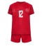 Denmark Kasper Dolberg #12 Home Stadium Replica Jersey Kids World Cup 2022 Short Sleeves (+ pants)