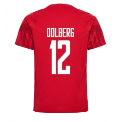 Denmark Kasper Dolberg #12 Home Stadium Replica Jersey World Cup 2022 Short Sleeves