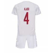 Denmark Simon Kjaer #4 Away Stadium Replica Jersey Kids World Cup 2022 Short Sleeves (+ pants)