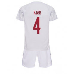 Denmark Simon Kjaer #4 Away Stadium Replica Jersey Kids World Cup 2022 Short Sleeves (+ pants)