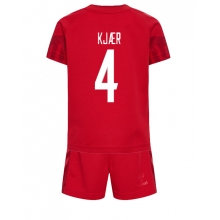 Denmark Simon Kjaer #4 Home Stadium Replica Jersey Kids World Cup 2022 Short Sleeves (+ pants)