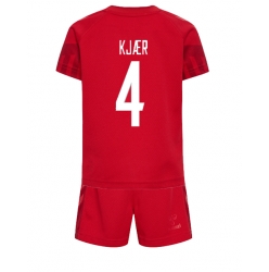 Denmark Simon Kjaer #4 Home Stadium Replica Jersey Kids World Cup 2022 Short Sleeves (+ pants)