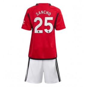 Manchester United Jadon Sancho #25 Home Stadium Replica Jersey Kids 2023-24 Short Sleeves (+ pants)